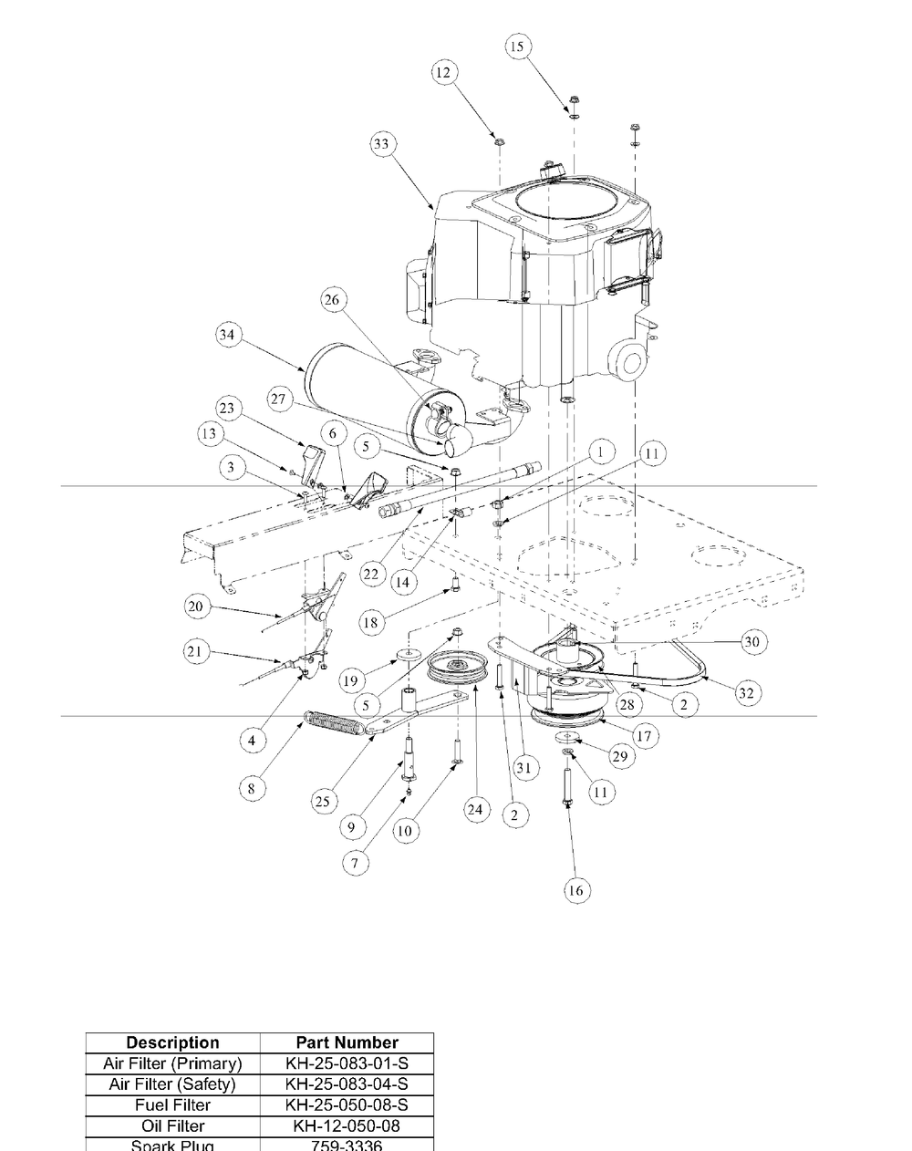 Kohler Engine Assembly Diagram and Parts List for M60-KH (53AB5BDX150-27-HP)(2003) Cub Cadet Lawn Tractor